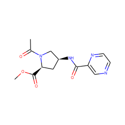 COC(=O)[C@@H]1C[C@H](NC(=O)c2cnccn2)CN1C(C)=O ZINC000040404716