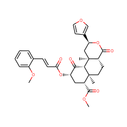COC(=O)[C@@H]1C[C@H](OC(=O)/C=C/c2ccccc2OC)C(=O)[C@H]2[C@@]1(C)CC[C@H]1C(=O)O[C@H](c3ccoc3)C[C@]21C ZINC000299828822