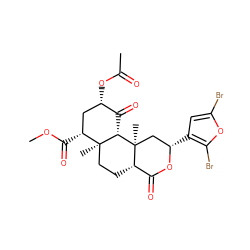 COC(=O)[C@@H]1C[C@H](OC(C)=O)C(=O)[C@H]2[C@@]1(C)CC[C@H]1C(=O)O[C@@H](c3cc(Br)oc3Br)C[C@]21C ZINC000082158013