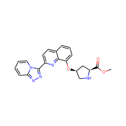 COC(=O)[C@@H]1C[C@H](Oc2cccc3ccc(-c4nnc5ccccn45)nc23)CN1 ZINC000096175063