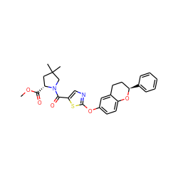 COC(=O)[C@@H]1CC(C)(C)CN1C(=O)c1cnc(Oc2ccc3c(c2)CC[C@@H](c2ccccc2)O3)s1 ZINC000145573539