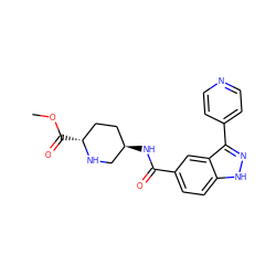 COC(=O)[C@@H]1CC[C@@H](NC(=O)c2ccc3[nH]nc(-c4ccncc4)c3c2)CN1 ZINC000205042309