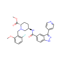 COC(=O)[C@@H]1CC[C@@H](NC(=O)c2ccc3[nH]nc(-c4ccncc4)c3c2)CN1Cc1c(F)cccc1OC ZINC000205013430