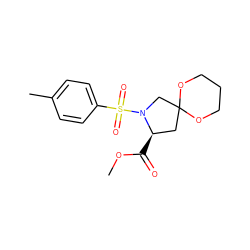 COC(=O)[C@@H]1CC2(CN1S(=O)(=O)c1ccc(C)cc1)OCCCO2 ZINC000040952558