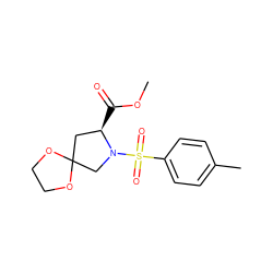 COC(=O)[C@@H]1CC2(CN1S(=O)(=O)c1ccc(C)cc1)OCCO2 ZINC000040957142