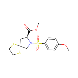 COC(=O)[C@@H]1CC2(CN1S(=O)(=O)c1ccc(OC)cc1)SCCS2 ZINC000103249738