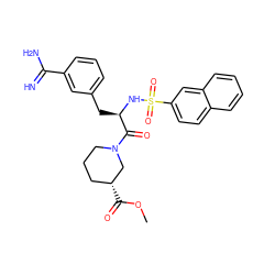 COC(=O)[C@@H]1CCCN(C(=O)[C@@H](Cc2cccc(C(=N)N)c2)NS(=O)(=O)c2ccc3ccccc3c2)C1 ZINC000013782555