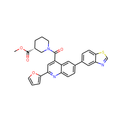 COC(=O)[C@@H]1CCCN(C(=O)c2cc(-c3ccco3)nc3ccc(-c4ccc5scnc5c4)cc23)C1 ZINC000150088746