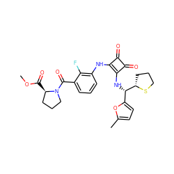 COC(=O)[C@@H]1CCCN1C(=O)c1cccc(Nc2c(N[C@@H](c3ccc(C)o3)[C@@H]3CCCS3)c(=O)c2=O)c1F ZINC000207388712