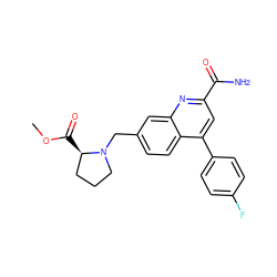 COC(=O)[C@@H]1CCCN1Cc1ccc2c(-c3ccc(F)cc3)cc(C(N)=O)nc2c1 ZINC000221605265