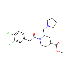 COC(=O)[C@@H]1CCN(C(=O)Cc2ccc(Cl)c(Cl)c2)[C@H](CN2CCCC2)C1 ZINC000013449258