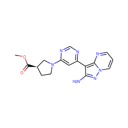 COC(=O)[C@@H]1CCN(c2cc(-c3c(N)nn4cccnc34)ncn2)C1 ZINC000045255227