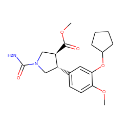 COC(=O)[C@@H]1CN(C(N)=O)C[C@H]1c1ccc(OC)c(OC2CCCC2)c1 ZINC000003811202