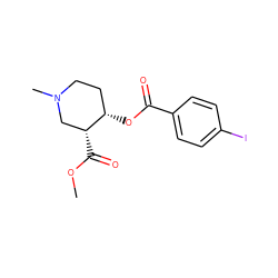 COC(=O)[C@@H]1CN(C)CC[C@@H]1OC(=O)c1ccc(I)cc1 ZINC000013606130