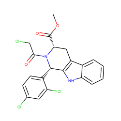 COC(=O)[C@@H]1Cc2c([nH]c3ccccc23)[C@H](c2ccc(Cl)cc2Cl)N1C(=O)CCl ZINC000066103306