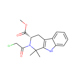 COC(=O)[C@@H]1Cc2c([nH]c3ccccc23)C(C)(C)N1C(=O)CCl ZINC000004029308