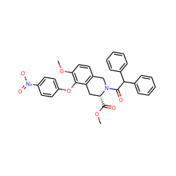 COC(=O)[C@@H]1Cc2c(ccc(OC)c2Oc2ccc([N+](=O)[O-])cc2)CN1C(=O)C(c1ccccc1)c1ccccc1 ZINC000027718705