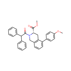 COC(=O)[C@@H]1Cc2c(cccc2-c2ccc(OC)cc2)CN1C(=O)C(c1ccccc1)c1ccccc1 ZINC000013731613