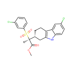 COC(=O)[C@](C)([C@@H]1CCc2c([nH]c3ccc(Cl)cc23)C1)S(=O)(=O)c1cccc(Cl)c1 ZINC000040848541