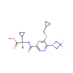 COC(=O)[C@](C)(NC(=O)c1cnc(N2CC(F)(F)C2)c(OCC2CC2)n1)C1CC1 ZINC000207405325