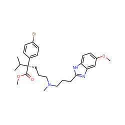 COC(=O)[C@](CCCN(C)CCCc1nc2cc(OC)ccc2[nH]1)(c1ccc(Br)cc1)C(C)C ZINC000040880604