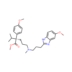 COC(=O)[C@](CCCN(C)CCCc1nc2cc(OC)ccc2[nH]1)(c1ccc(OC)cc1)C(C)C ZINC000040878388