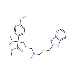 COC(=O)[C@](CCCN(C)CCCc1nc2ccccc2[nH]1)(c1ccc(OC)cc1)C(C)C ZINC000040394446