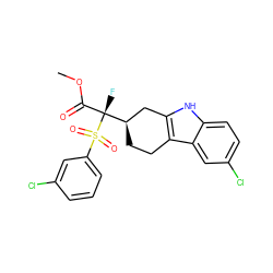 COC(=O)[C@](F)([C@@H]1CCc2c([nH]c3ccc(Cl)cc23)C1)S(=O)(=O)c1cccc(Cl)c1 ZINC000040876091