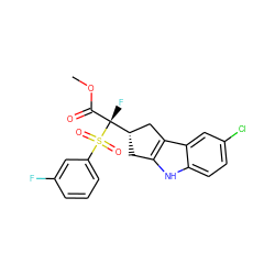 COC(=O)[C@](F)([C@H]1Cc2[nH]c3ccc(Cl)cc3c2C1)S(=O)(=O)c1cccc(F)c1 ZINC000040848094