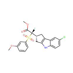COC(=O)[C@](F)([C@H]1Cc2[nH]c3ccc(Cl)cc3c2C1)S(=O)(=O)c1cccc(OC)c1 ZINC000040861761