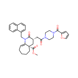 COC(=O)[C@]12CCCCC=C1N(Cc1cccc3ccccc13)C(=O)[C@H](CC(=O)N1CCN(C(=O)c3ccco3)CC1)C2 ZINC000095566760