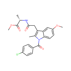 COC(=O)[C@H](C)NC(=O)Cc1c(C)n(C(=O)c2ccc(Cl)cc2)c2ccc(OC)cc12 ZINC000012892339