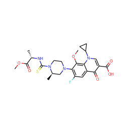 COC(=O)[C@H](C)NC(=S)N1CCN(c2c(F)cc3c(=O)c(C(=O)O)cn(C4CC4)c3c2OC)C[C@H]1C ZINC000009273940