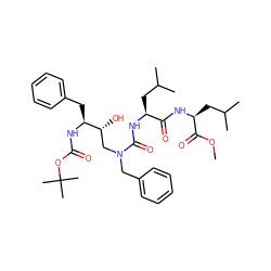 COC(=O)[C@H](CC(C)C)NC(=O)[C@H](CC(C)C)NC(=O)N(Cc1ccccc1)C[C@@H](O)[C@H](Cc1ccccc1)NC(=O)OC(C)(C)C ZINC000028103789