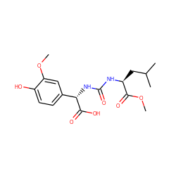 COC(=O)[C@H](CC(C)C)NC(=O)N[C@H](C(=O)O)c1ccc(O)c(OC)c1 ZINC000045351246