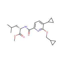 COC(=O)[C@H](CC(C)C)NC(=O)c1ccc(C2CC2)c(OCC2CC2)n1 ZINC000150255523