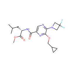 COC(=O)[C@H](CC(C)C)NC(=O)c1cnc(N2CC(F)(F)C2)c(OCC2CC2)n1 ZINC000207186600