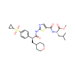 COC(=O)[C@H](CC(C)C)NC(=O)c1cnc(NC(=O)[C@@H](CC2CCOCC2)c2ccc(S(=O)(=O)C3CC3)cc2)s1 ZINC000169320869