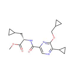 COC(=O)[C@H](CC1CC1)NC(=O)c1cnc(C2CC2)c(OCC2CC2)n1 ZINC000207358347