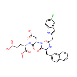 COC(=O)[C@H](CCC(=O)O)NC(=O)[C@H](CC(=O)O)NC(=O)[C@H](Cc1ccc2ccccc2c1)NC(=O)Cc1cc2cc(Cl)ccc2[nH]1 ZINC000169348047