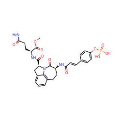 COC(=O)[C@H](CCC(N)=O)NC(=O)[C@@H]1Cc2cccc3c2N1C(=O)[C@@H](NC(=O)/C=C/c1ccc(OP(=O)(O)O)cc1)CC3 ZINC000042807213