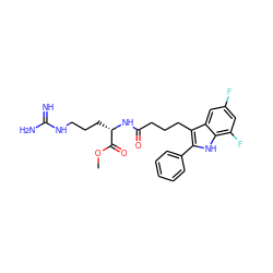 COC(=O)[C@H](CCCNC(=N)N)NC(=O)CCCc1c(-c2ccccc2)[nH]c2c(F)cc(F)cc12 ZINC000014953618