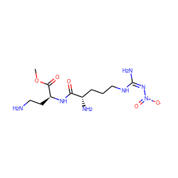 COC(=O)[C@H](CCN)NC(=O)[C@@H](N)CCCN/C(N)=N\[N+](=O)[O-] ZINC000013809547