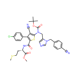 COC(=O)[C@H](CCSC)NC(=O)c1sc(N(Cc2cncn2Cc2ccc(C#N)cc2)C(=O)OC(C)(C)C)c(C#N)c1-c1ccc(Cl)cc1 ZINC000653799340