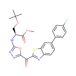 COC(=O)[C@H](COC(C)(C)C)Nc1nnc(C(=O)c2nc3ccc(-c4ccc(F)cc4)cc3s2)o1 ZINC001772616413