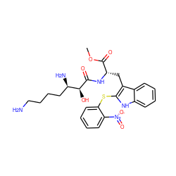 COC(=O)[C@H](Cc1c(Sc2ccccc2[N+](=O)[O-])[nH]c2ccccc12)NC(=O)[C@@H](O)[C@H](N)CCCCN ZINC000027999192