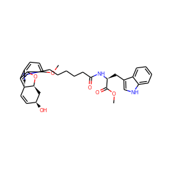 COC(=O)[C@H](Cc1c[nH]c2ccccc12)NC(=O)CCCCCN1CC[C@@]23C=C[C@H](O)C[C@@H]2Oc2c(OC)ccc(c23)C1 ZINC000473104049