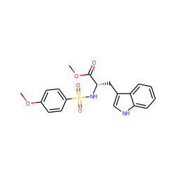 COC(=O)[C@H](Cc1c[nH]c2ccccc12)NS(=O)(=O)c1ccc(OC)cc1 ZINC000001043323