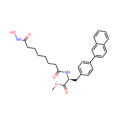 COC(=O)[C@H](Cc1ccc(-c2ccc3ccccc3c2)cc1)NC(=O)CCCCCCC(=O)NO ZINC000029124010