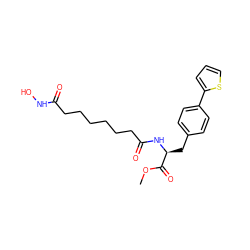 COC(=O)[C@H](Cc1ccc(-c2cccs2)cc1)NC(=O)CCCCCCC(=O)NO ZINC000029124283
